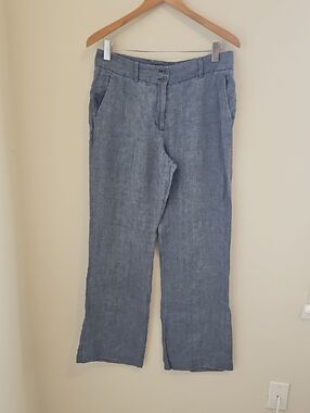 Talbots Heritage Gray/blue Linen  Button-Front Trousers Wide Leg SZ 10